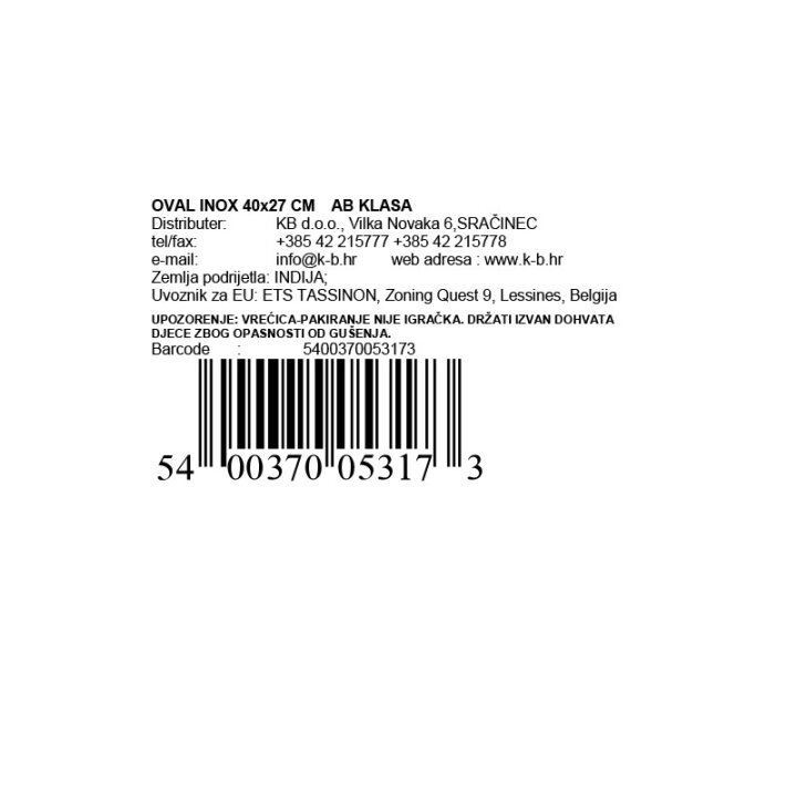 OVAL INOX 40x27 CM  AB KLASA
