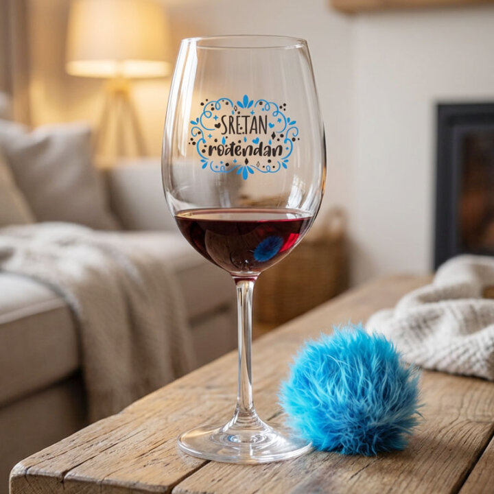 ČAŠA ZA VINO SA POM-POM PRIVJESKOM TISAK 