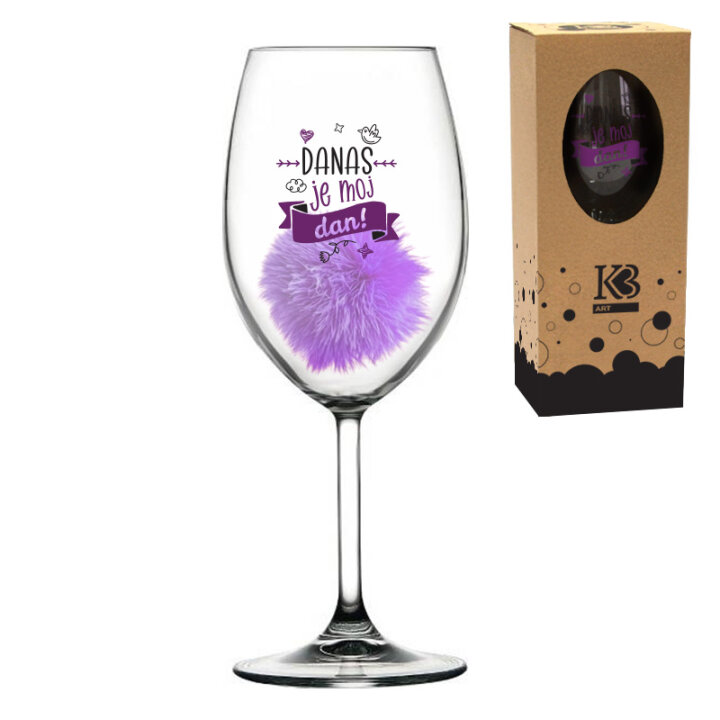 POKLON ČAŠA ZA VINO SA POM-POM PRIVJESKOM TISAK 