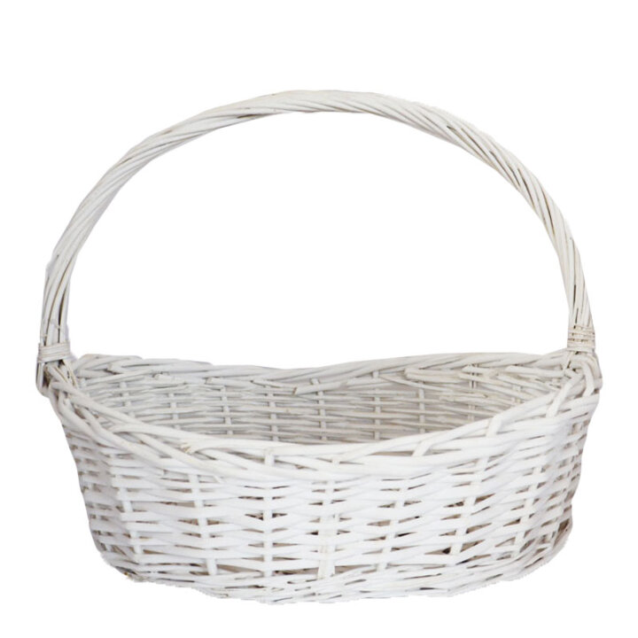 DEKORATIVNA PLETENA KOŠARA BIJELA S DRŠKOM 43x30x11/16cm