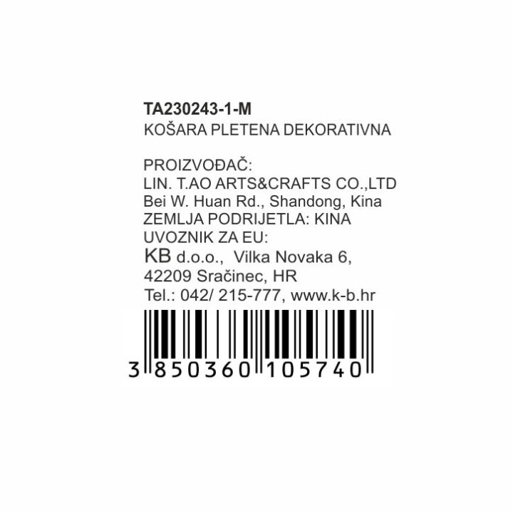 DEKORATIVNA PLETENA KOŠARA BIJELA S DRŠKOM 43x30x11/16cm