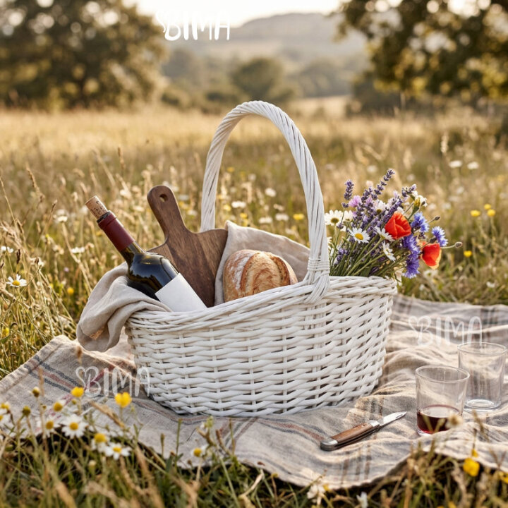 KOŠARA PLETENA BIJELA S DRŠKOM ZA POKLONE 45x35x15/20 cm