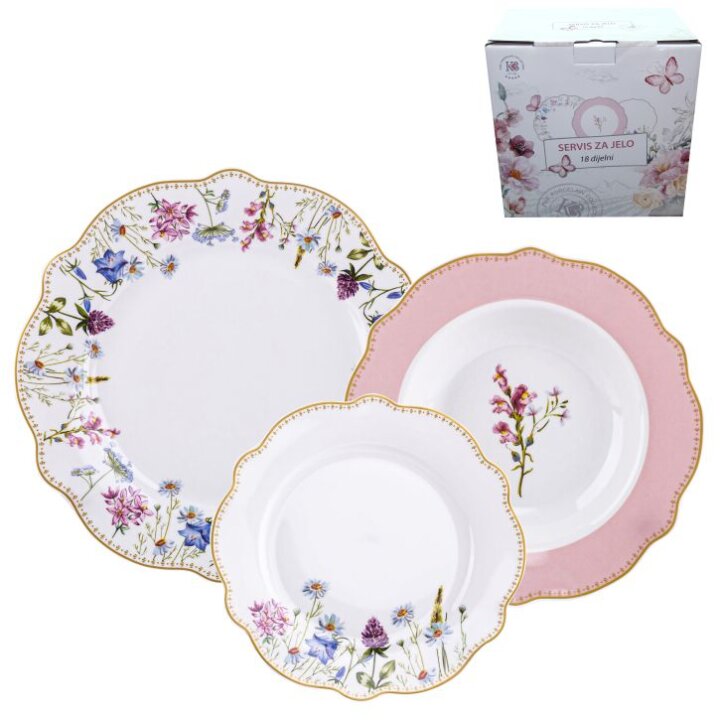 SERVIS ZA JELO BLOOMING HARMONY 18 DIJELNI - NEW BONE DEKORIRANI - VALOVITI RUB