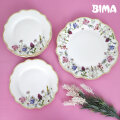SET ZA KOLAČE 7 DIJELNI BLOOMING HARMONY PORCULAN NEW BONE DEKORIRANI - VALOVITI RUB