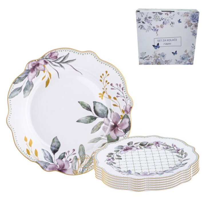 TANJURI ZA KOLAČE SECRET GARDEN PORCULAN 7 DIJELNI PORCULAN NEW BONE DEKORIRANI