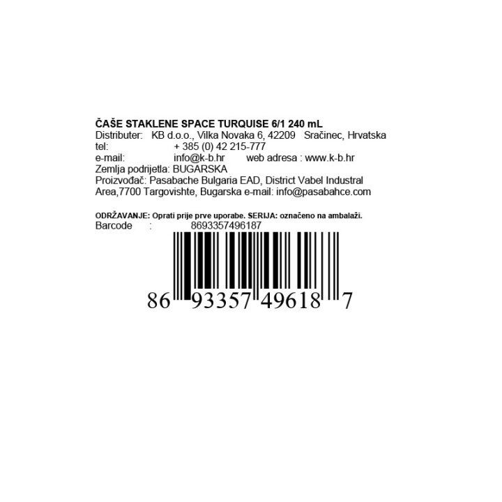 ČAŠE STAKLENE SPACE TURQUISE 6/1 240 mL