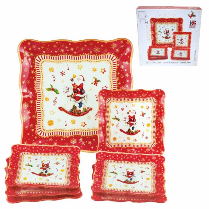 STAKLENI DEKORATIVNI 7 DIJELNI SET TANJURA 30,5 / 18 cm