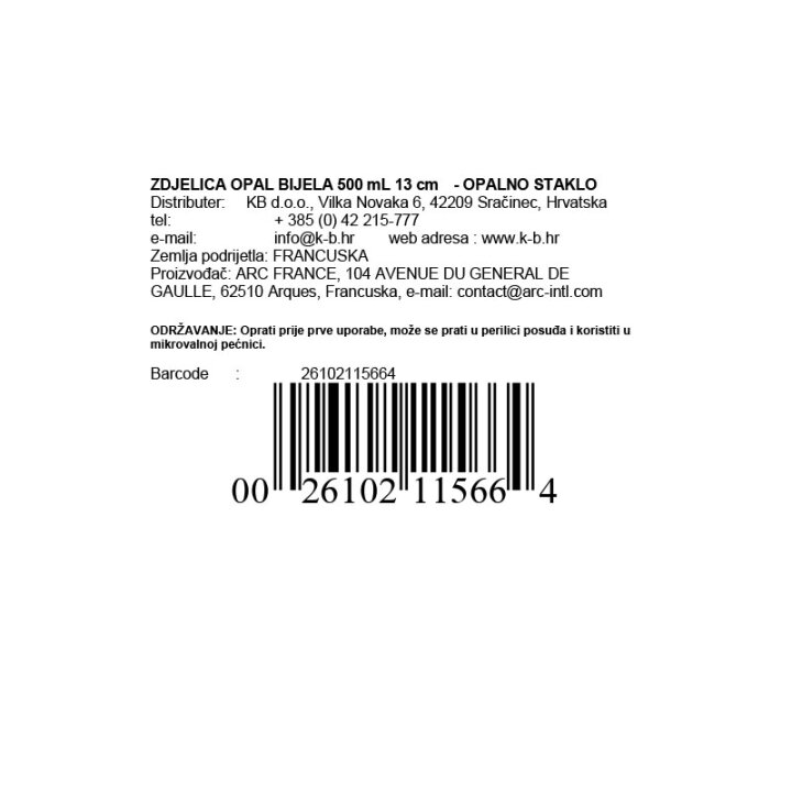 ZDJELICA OPAL BIJELA 500 mL 13 cm