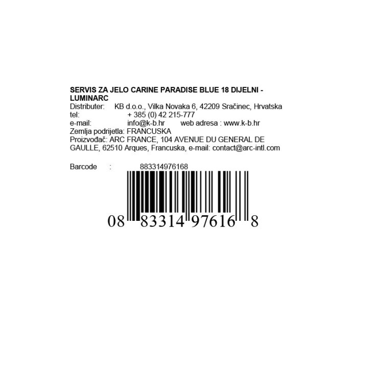 SERVIS ZA JELO CARINE PARADISE BLUE 18 DIJELNI - LUMINARC