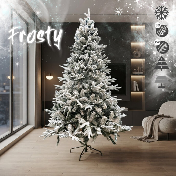 BOŽIĆNO DRVCE FROSTY SA SNIJEGOM I METALNIM STALKOM 210 cm