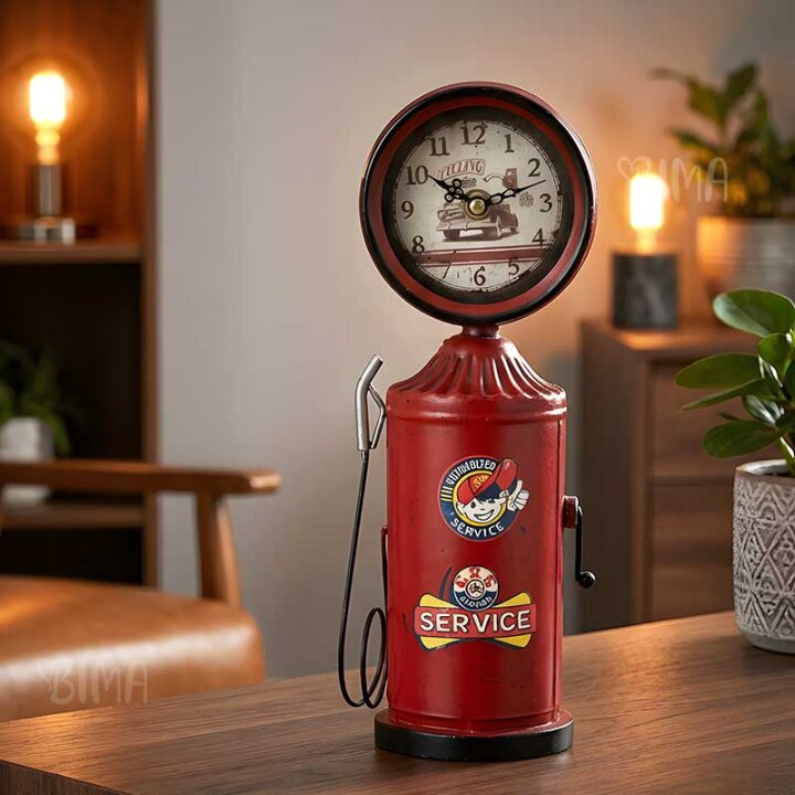 SAT STOLNI RETRO PUMPA ZA GORIVO CRVENA 10x8,5x28 cm