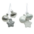 DEKORACIJE ZA BOR STAKLENE 3/1 SREBRNE / BIJELE 3,5x4x11,5cm  SJAJ / MAT /GLITER