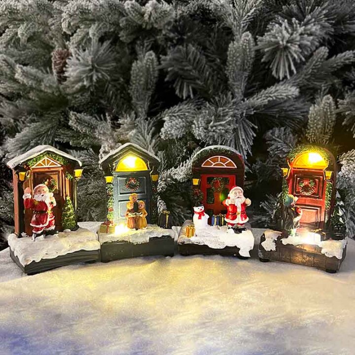 BOŽIĆNA DEKORACIJA VRATA KUĆICE S LED SVJETLOM - POLYRESIN 13x9x6 CM