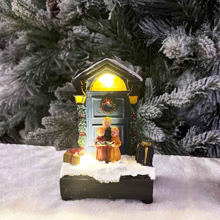 BOŽIĆNA DEKORACIJA VRATA KUĆICE S LED SVJETLOM - POLYRESIN 13x9x6 CM