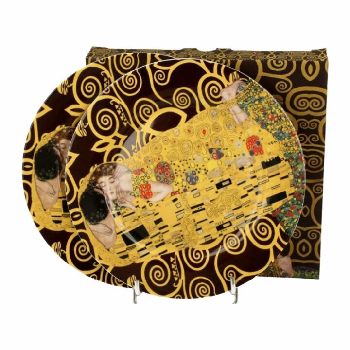 TANJURIĆI DESERTNI PORCULAN 2/1 U POKLON KUTIJI - THE KISS BROWN BY GUSTAV KLIMT