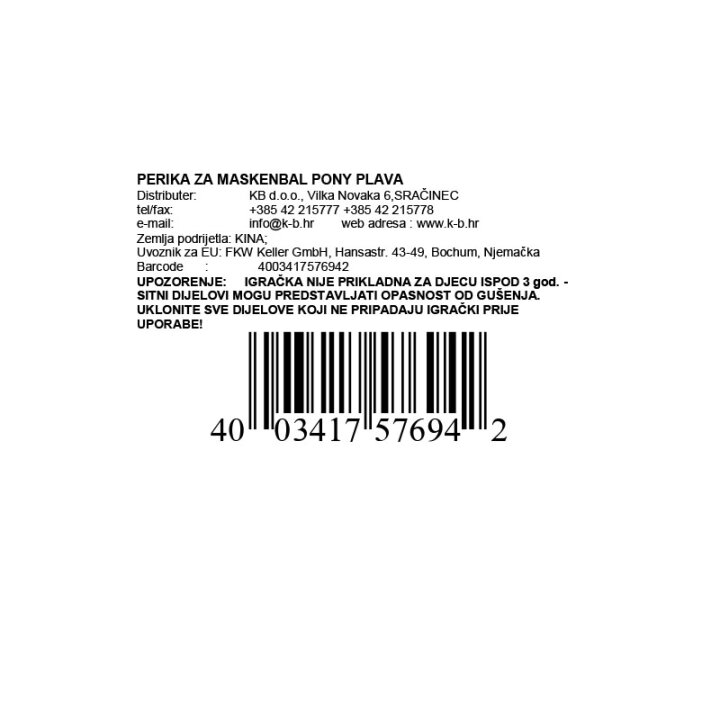 PERIKA ZA MASKENBAL PONY PLAVA