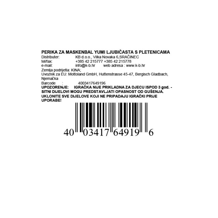 PERIKA ZA MASKENBAL YUMI LJUBIČASTA S PLETENICAMA