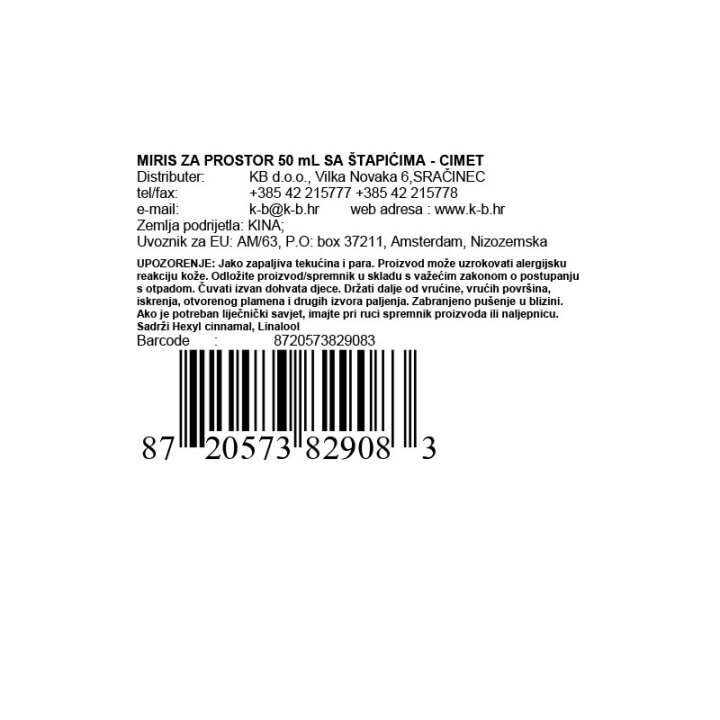 MIRIS ZA PROSTOR 50 mL SA ŠTAPIĆIMA - CIMET