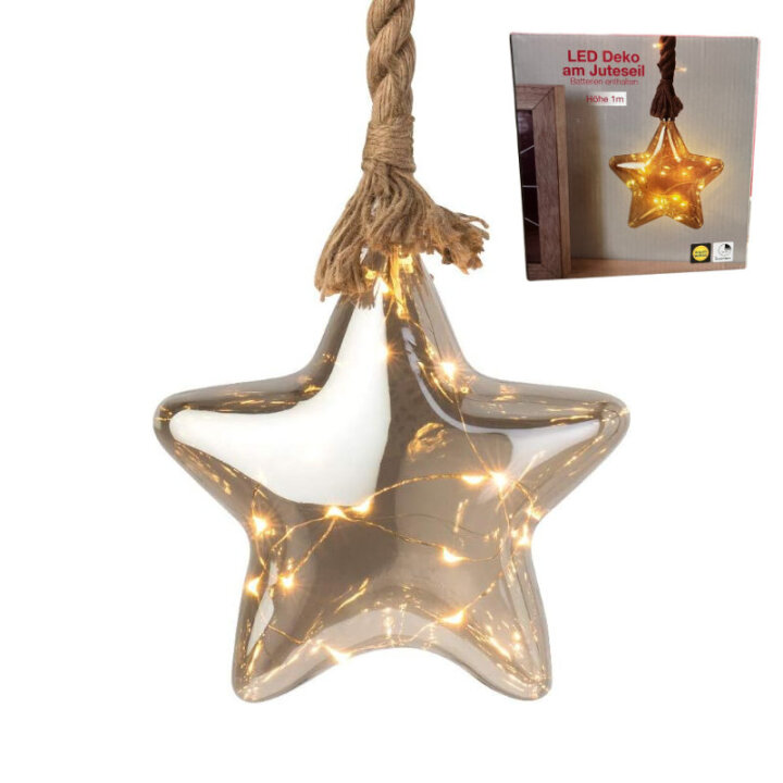 ZVIJEZDA DEKORATIVNA 18 cm S LED ŽARULJICAMA NA BATERIJE I ŠPAGOM 1 m