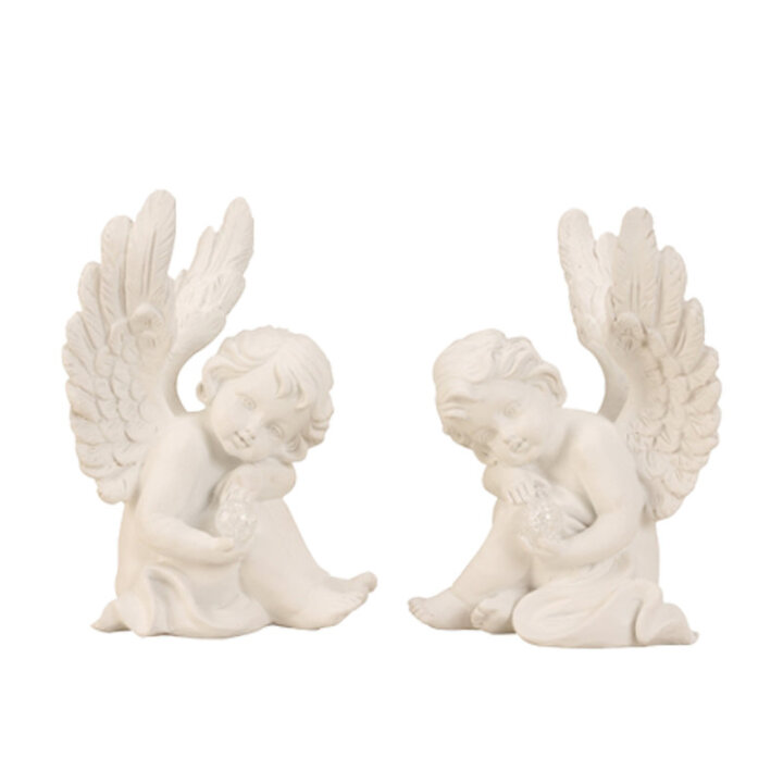 ANĐEO FIGURA SJEDEĆI S KRILIMA I STAKLENOM KUGLOM 18,5 CM