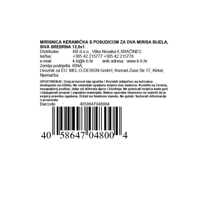 MIRISNICA KERAMIČKA S POSUDICOM ZA DVA MIRISA BIJELA, SIVA SREBRNA 13,5x11,5 CM