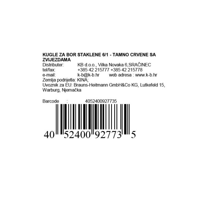 KUGLICE ZA BOR STAKLENE 6/1 - TAMNO CRVENE SA ZVIJEZDAMA 8 CM