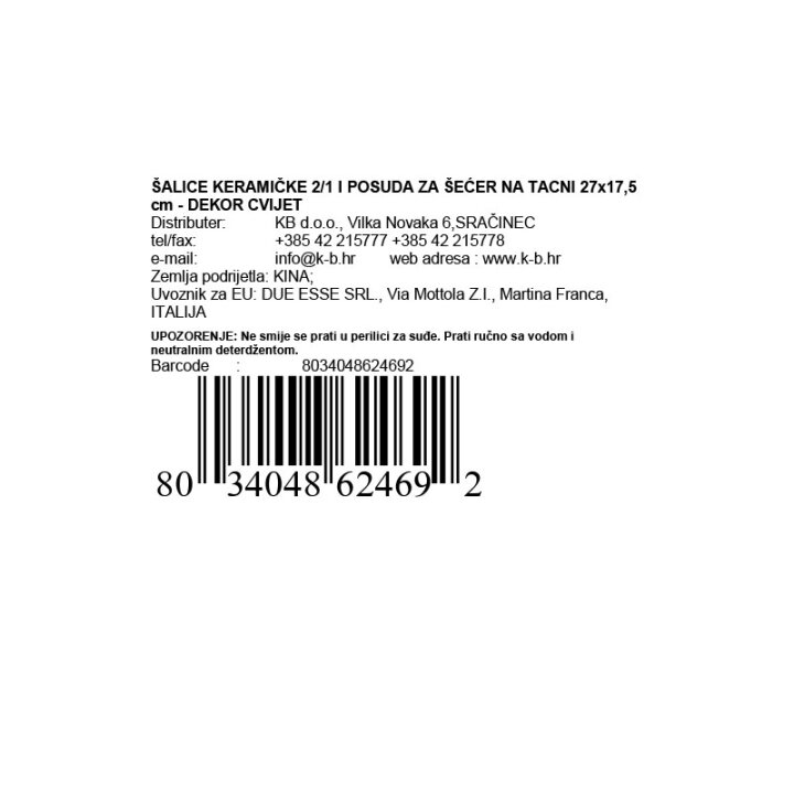 ŠALICE KERAMIČKE 2/1 I POSUDA ZA ŠEĆER NA TACNI 27x17,5 cm - DEKOR CVIJET