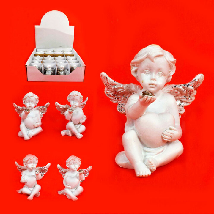ANĐEO FIGURA SJEDEĆI BIJELI S GLITER KRILIMA 4,5 cm
