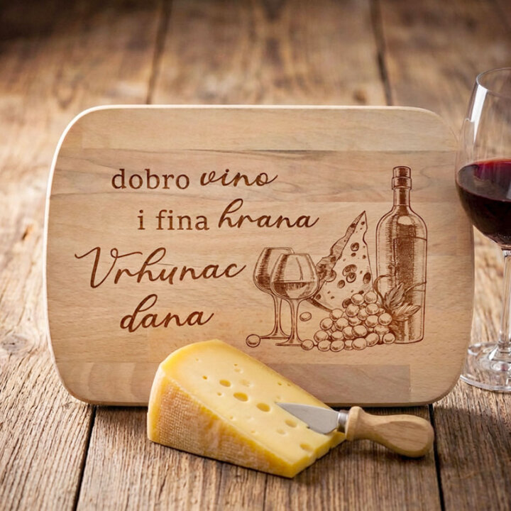 DASKA DRVENA GRAVIRANA  Dobro vino, fina hrana 28 x 20 cm