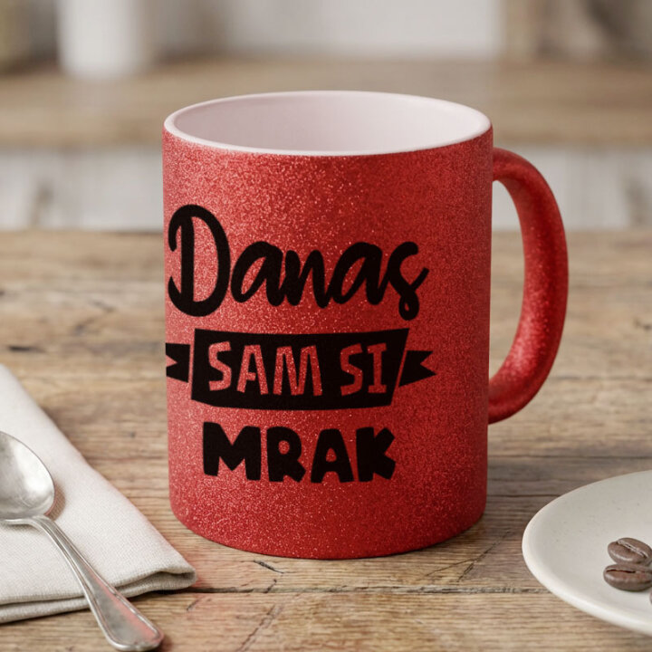 ŠALICA KERAMIČKA S TISKOM U POKLON KUTIJI GLITER CRVENA - Danas sam si mrak