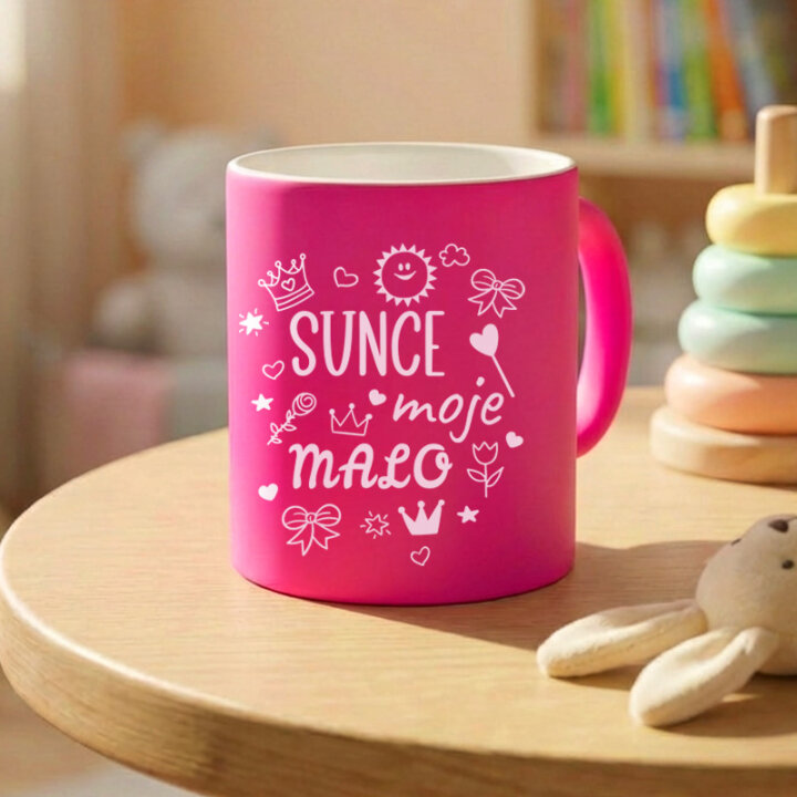 ŠALICA KERAMIČKA S TISKOM U POKLON KUTIJI NEON ROZA - Sunce moje malo