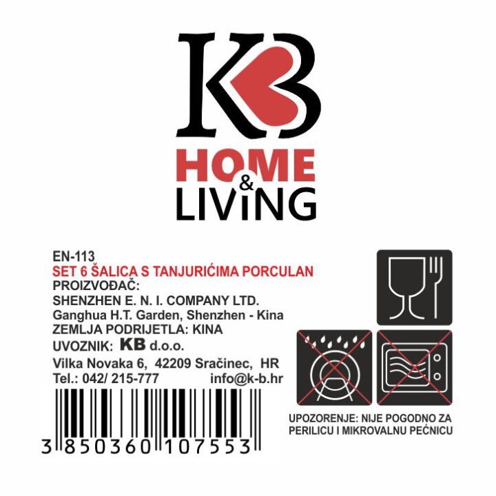 ŠALICE ZA KAVU S TANJURIĆIMA 6/1 PORCULAN 180 ML - CRNI LISTIĆI I RUB