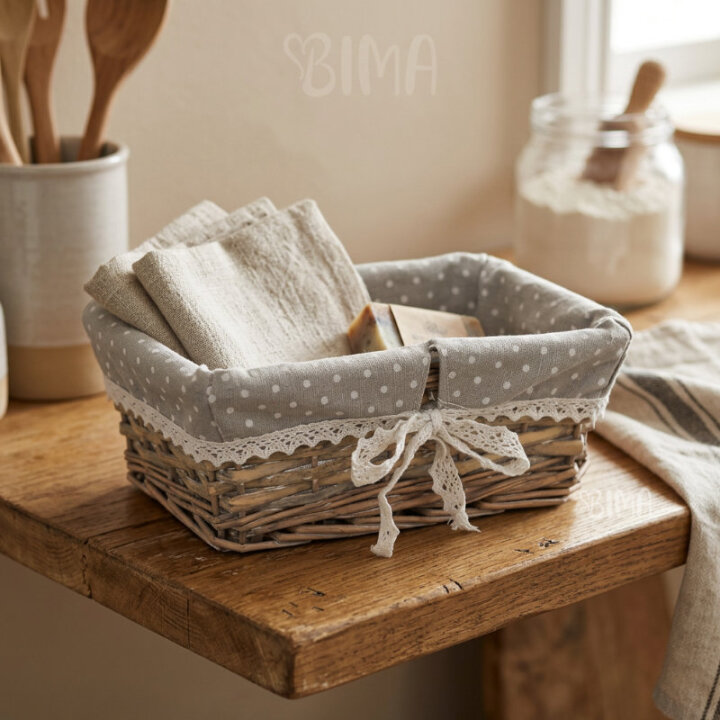 KOŠARICA PLETENA ČETVRTASTA ISPRANO SIVA S PLATNOM 25x17x9 cm
