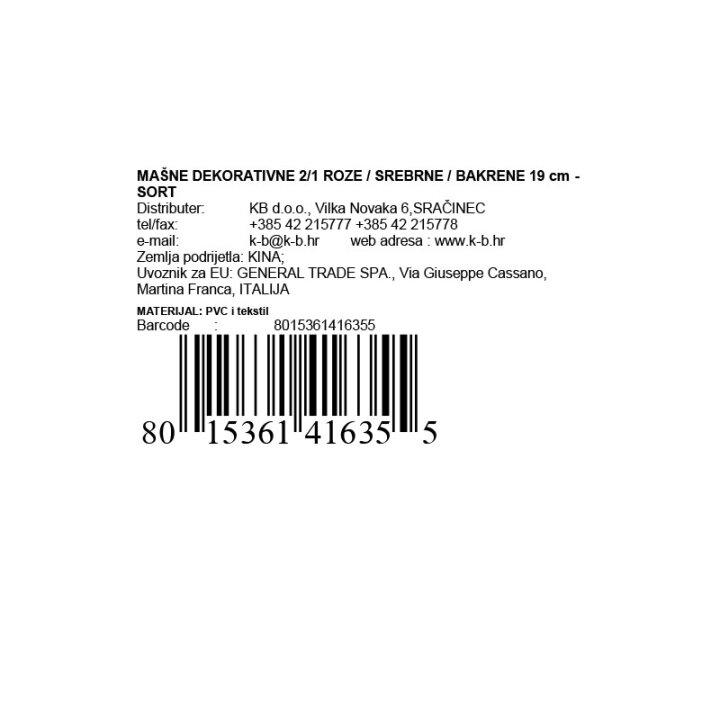 MAŠNE DEKORATIVNE 2/1 ROZE / SREBRNE / BAKRENE 19 cm - SORT