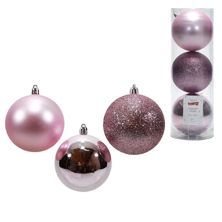 KUGLE ZA BOR 12 cm 3/1 ROZE SJAJ / MAT / GLITER U TULJCU