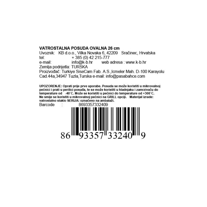 VATROSTALNA POSUDA OVALNA 26 cm