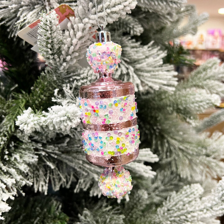 DEKORACIJA ZA BOR BOMBON ROZO-BIJELI S PERLICAMA U BOJI 12,5x5,5 cm