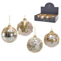 KUGLA STAKLENA ZA BOR 8 cm ROYA-SREBRNO ZLATNE S GLITER ORNAMENTOM