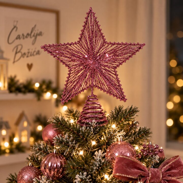 VRH ZA BOR ZVIJEZDA ROZA GLITER 25 cm
