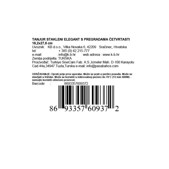 TANJUR STAKLENI ELEGANT S PREGRADAMA ČETVRTASTI 16,2x27,6 cm