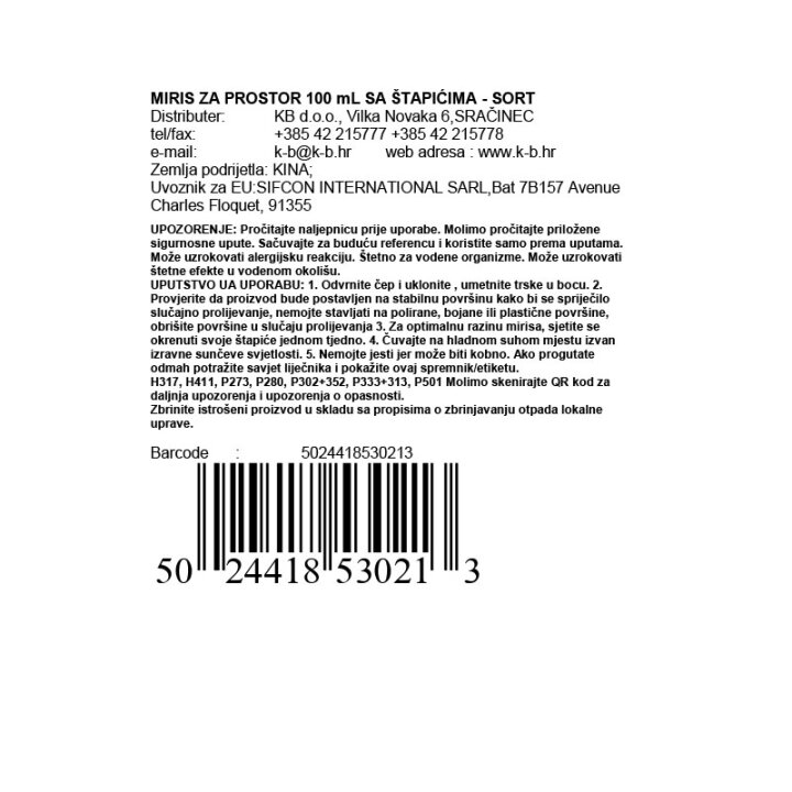 MIRIS ZA PROSTOR 100 mL SA ŠTAPIĆIMA - SORT