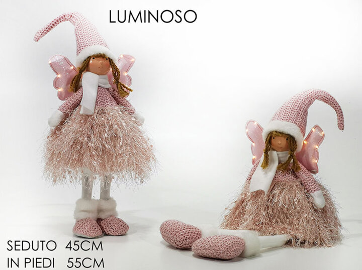 FIGURA ANĐEO ROZI S LAMPICAMA 55/45 CM - SORT SJEDEĆI / STOJEĆI