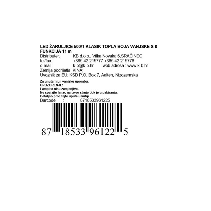 LED ŽARULJICE 500/1 KLASIK TOPLA BOJA VANJSKE S 8 FUNKCIJA 11 m