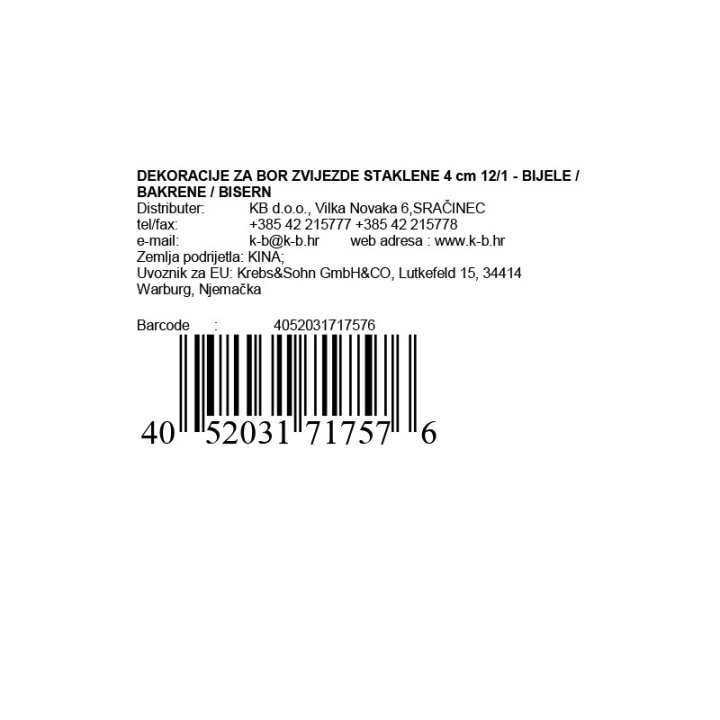 DEKORACIJE ZA BOR ZVIJEZDE STAKLENE 4 cm 12/1 - BIJELE / BAKRENE / BISERNE