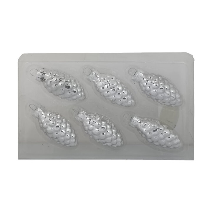 SET STAKLENE DEKORACIJE U OBLIKU ČEŠERA 6/1 SREBRNE 5 CM