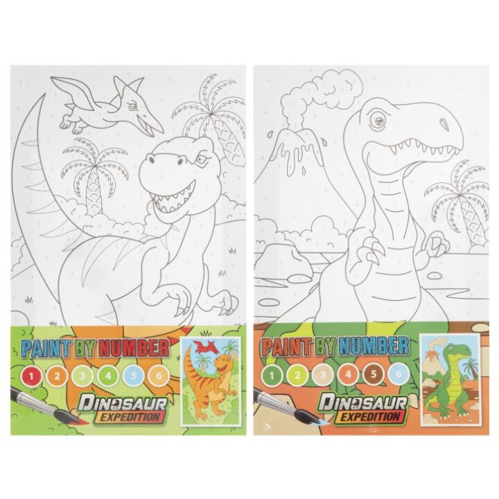 CANVAS DINOSAUR EXPEDITION ZA BOJANJE PO BROJEVIMA S BOJAMA I KISTOM 29,7x19,5cm