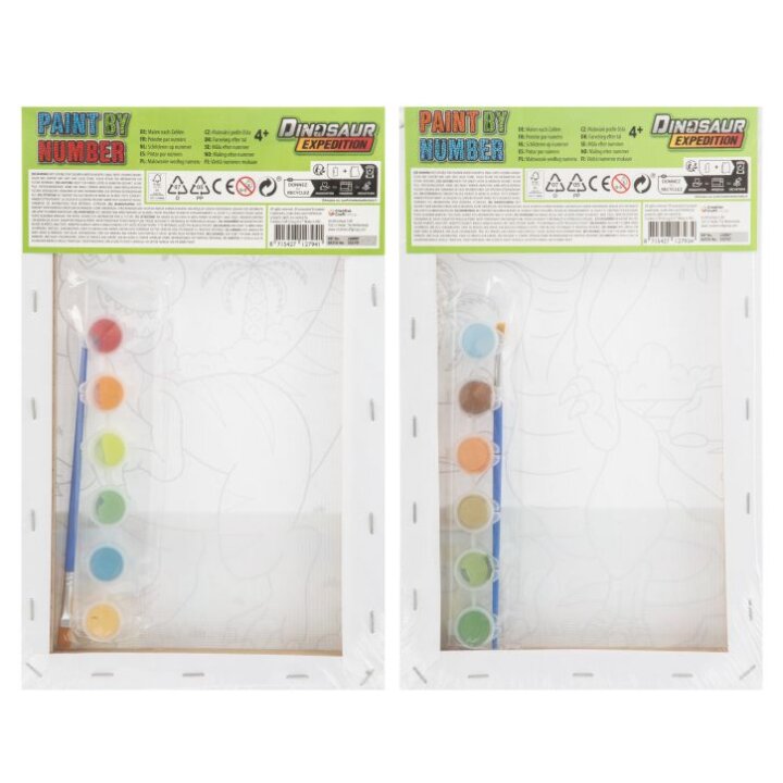 CANVAS DINOSAUR EXPEDITION ZA BOJANJE PO BROJEVIMA S BOJAMA I KISTOM 29,7x19,5cm