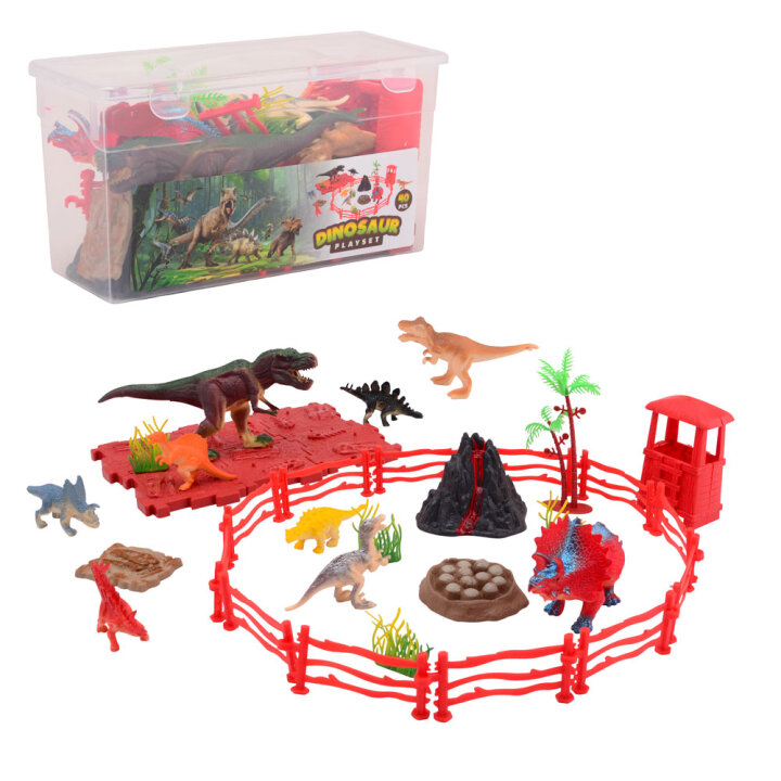 DINOSAUR SET ZA IGRANJE 40 DIJELNI U KUTIJI S POKLOPCEM