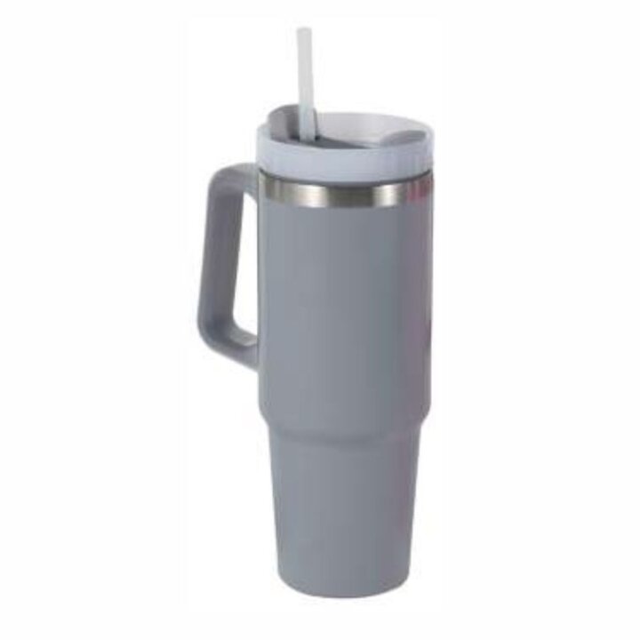 TERMOS ČAŠA SA RUČKOM I SLAMKOM SIVA 800 mL