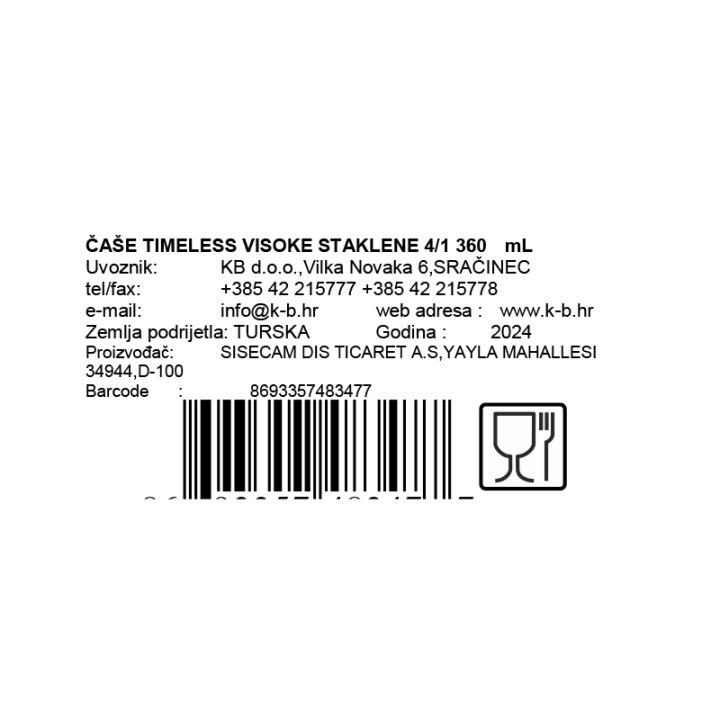 ČAŠE TIMELESS VISOKE STAKLENE 4/1 360  mL